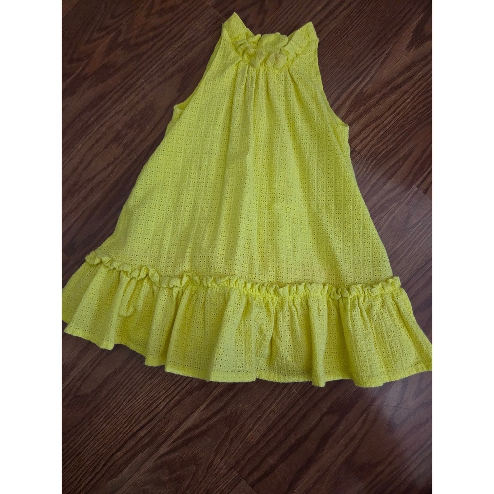 Janie and Jack Girls Yellow Eyelet Ruffle Sleeveless Dress Button Back Lined